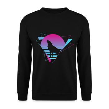 Wolf Vaporwave Wolfsrudel Wolf Wölfe - Unisex Pullover - Schwarz - Vorne - Alina (178cm) & Michal (187cm)