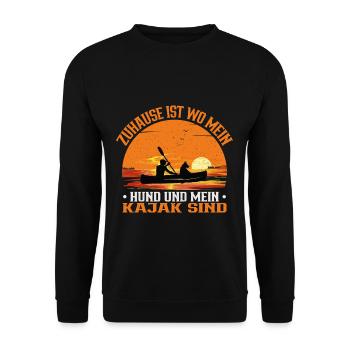 Kanu Kajak Zuhause ist wo Hund und Kajak - Unisex Pullover - Schwarz - Vorne - Alina (178cm) & Michal (187cm)