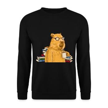 Capybara avec des lunettes en train de lire des livres - Sweat-shirt Unisexe - noir - Devant - Alina (178cm) & Michal (187cm)