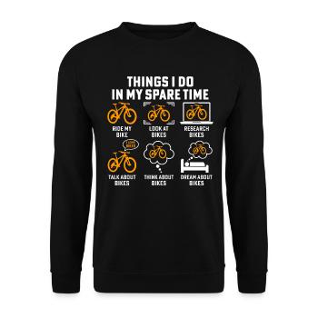 Ce que je fais pendant mon temps libre : faire du vélo, de la montagne - Sweat-shirt Unisexe - noir - Devant - Alina (178cm) & Michal (187cm)