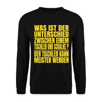 Unterschied zwischen einem Tischler und Schalke - Unisex Pullover - Schwarz - Vorne - Alina (178cm) & Michal (187cm)