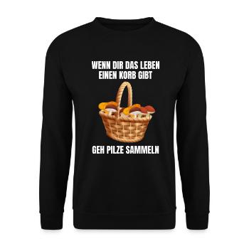 Pilze Sammeln Pilzsammler lustiges Geschenk - Unisex Pullover - Schwarz - Vorne - Alina (178cm) & Michal (187cm)