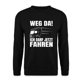 LKW Führerschein Bestanden Weg Da! Geschenk - Unisex Pullover - Schwarz - Vorne - Alina (178cm) & Michal (187cm)