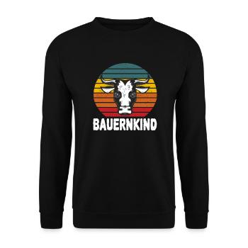 Bauernkind Landwirt Kuh Vintage lustiges Geschenk - Unisex Pullover - Schwarz - Vorne - Alina (178cm) & Michal (187cm)