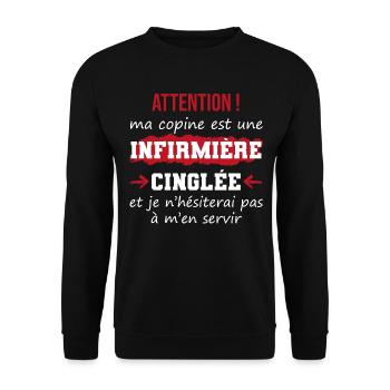 Cadeau drôle infirmière cinglée couple copine - Sweat-shirt Unisexe - noir - Devant - Alina (178cm) & Michal (187cm)