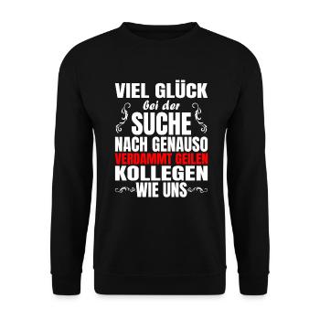 Jobwechsel Abschiedsgeschenk für Kollegen Geschenk - Unisex Pullover - Schwarz - Vorne - Alina (178cm) & Michal (187cm)