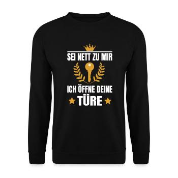 Lustiger Schlüsseldienst Spruch Schlüsselnotdienst - Unisex Pullover - Schwarz - Vorne - Alina (178cm) & Michal (187cm)