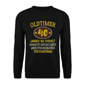 40 Jähriges Dienstjubiläum Firmenjubiläum Oldtimer - Unisex Pullover - Schwarz - Vorne - Alina (178cm) & Michal (187cm)