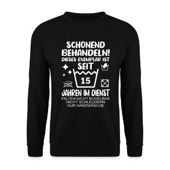 15 Jähriges Dienstjubiläum Firmenjubiläum - Unisex Pullover - Schwarz - Vorne - Alina (178cm) & Michal (187cm)