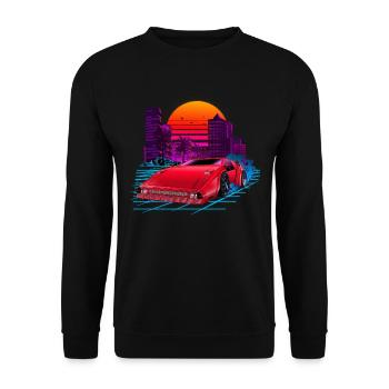 80s Synthwave Retro Car - Unisex Pullover - Schwarz - Vorne - Alina (178cm) & Michal (187cm)
