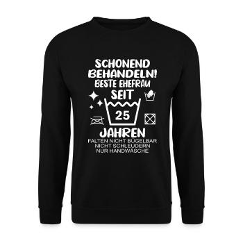 Silberne Hochzeit Ehefrau 25 Hochzeitstag - Unisex Pullover - Schwarz - Vorne - Alina (178cm) & Michal (187cm)