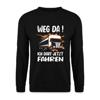 LKW Führerschein Bestanden Weg Da! Geschenk - Unisex Pullover - Schwarz - Vorne - Alina (178cm) & Michal (187cm)