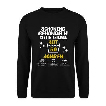 Goldene Hochzeit Ehemann 50 Hochzeitstag - Unisex Pullover - Schwarz - Vorne - Alina (178cm) & Michal (187cm)