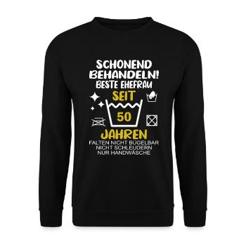 Goldene Hochzeit Ehefrau 50 Hochzeitstag - Unisex Pullover - Schwarz - Vorne - Alina (178cm) & Michal (187cm)