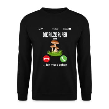 Pilzsammler Sprüche Pilzsucher Pilze sammeln - Unisex Pullover - Schwarz - Vorne - Alina (178cm) & Michal (187cm)