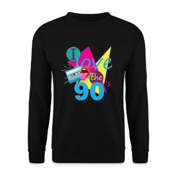 90s Retro Kassette 90er Outfit I Love the 90s - Unisex Pullover - Schwarz - Vorne - Alina (178cm) & Michal (187cm)