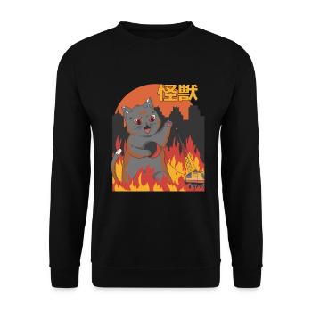 Catzilla Sunset Chat Géant Japonais - Sweat-shirt Unisexe - noir - Devant - Alina (178cm) & Michal (187cm)