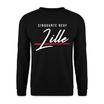 Lille 59 Frankreich Kennzeichen - Unisex Pullover - Schwarz - Vorne - Alina (178cm) & Michal (187cm)