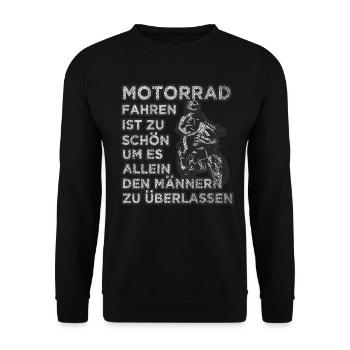 Motorradfahrerin Motorrad Fahrerin - Unisex Pullover - Schwarz - Vorne - Alina (178cm) & Michal (187cm)