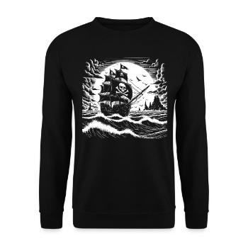 Bateau pirate sur une mer houleuse – Adventure Tea - Sweat-shirt Unisexe - noir - Devant - Alina (178cm) & Michal (187cm)