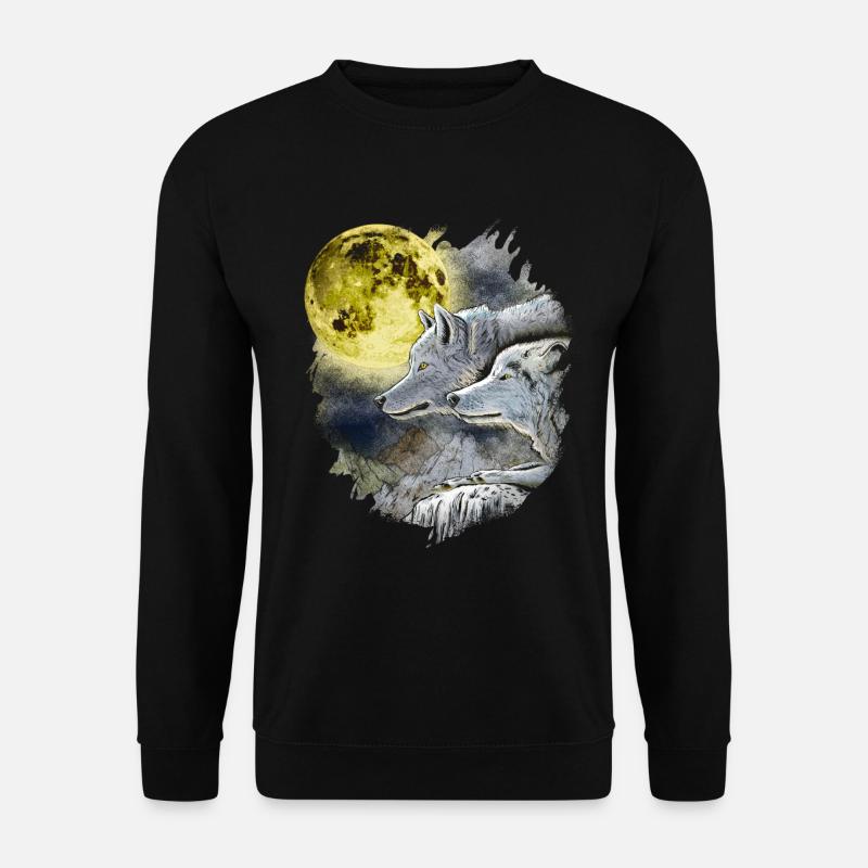 Phantasie Wolf Wölfe mit Mond - Unisex Pullover - Schwarz