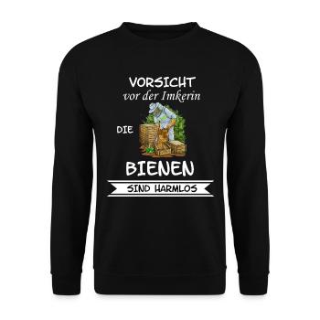 Vorsicht vor der Imkerin - Unisex Pullover - Schwarz - Vorne - Alina (178cm) & Michal (187cm)