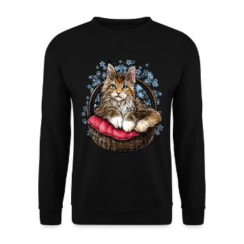 Maine Coon Katze - Unisex Pullover - Schwarz - Vorne - Alina (178cm) & Michal (187cm)