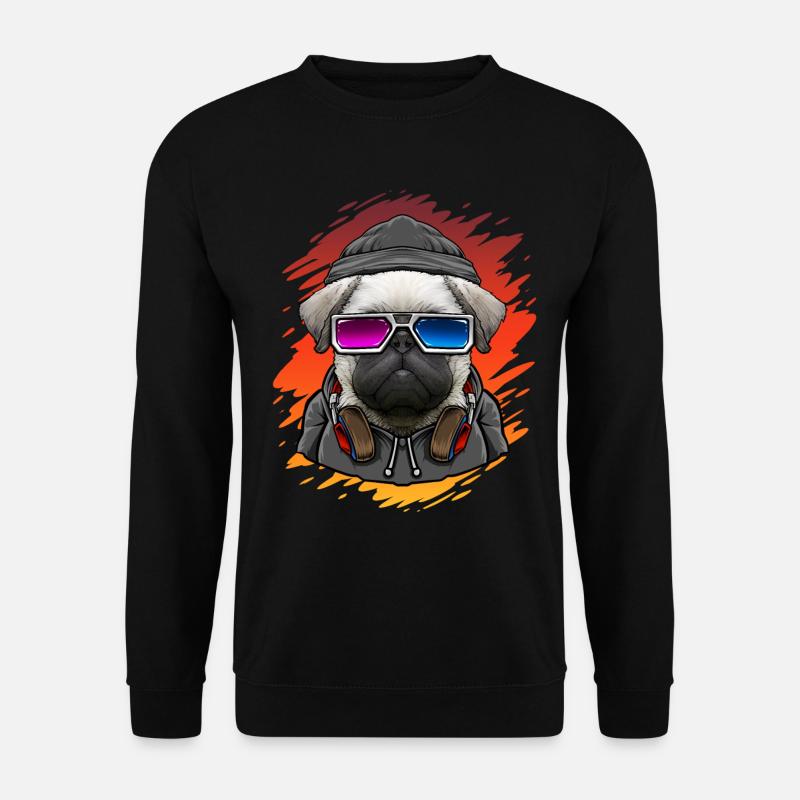 Hund Mops mit Musik DJ - Unisex Pullover - Schwarz