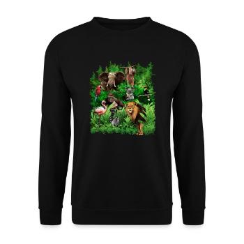 Dschungel Tiere Elefant Papagei Flamingo Faultier - Unisex Pullover - Schwarz - Vorne - Alina (178cm) & Michal (187cm)