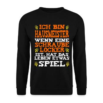 Hausmeister Hauswart Schraube locker Spruch - Unisex Pullover - Schwarz - Vorne - Alina (178cm) & Michal (187cm)
