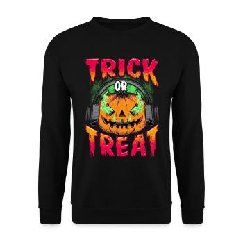 Evil Pumpkin with Trick or Treat headphones - Unisex Sweatshirt - black - Front - Alina (178cm) & Michal (187cm)