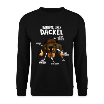 Dackel Hund Hunderasse - Unisex Pullover - Schwarz - Vorne - Alina (178cm) & Michal (187cm)