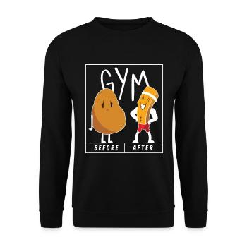 Potato Gym Before After GYM Shirt Gift Idea - Unisex Pullover - Schwarz - Vorne - Alina (178cm) & Michal (187cm)
