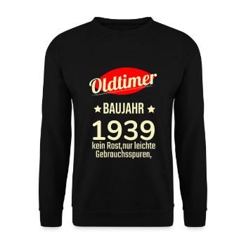 Oldtimer built in 1939 No rust Easily used - Unisex Sweatshirt - black - Front - Alina (178cm) & Michal (187cm)