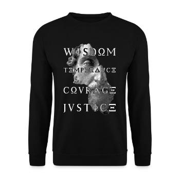 White Virtues of Stoicism Wisdom Courage Justice - Unisex Sweatshirt - black - Front - Alina (178cm) & Michal (187cm)