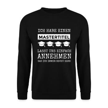 Mastertitel Abschlussgeschenk Lustiger Spruch - Unisex Pullover - Schwarz - Vorne - Alina (178cm) & Michal (187cm)