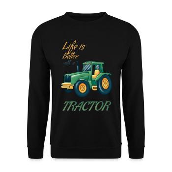 Das Leben ist besser mit Traktor Traktor Fahrer Village - Unisex Pullover - Schwarz - Vorne - Alina (178cm) & Michal (187cm)