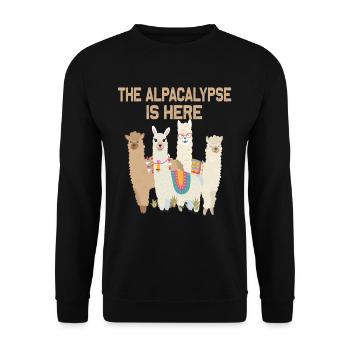 the alpacalypse lama alpaka süßes tier fell weiß - Unisex Pullover - Schwarz - Vorne - Alina (178cm) & Michal (187cm)