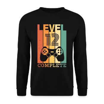 Kids Level 12 Years Birthday Shirt Gamer Shirt - Unisex Sweatshirt - black - Front - Alina (178cm) & Michal (187cm)