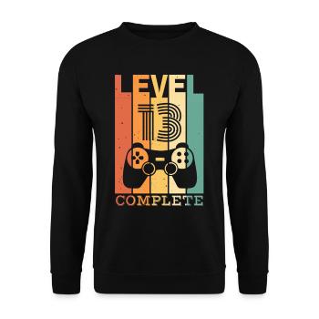 Kids Level 13 Years Birthday Shirt Gamer Shirt - Unisex Sweatshirt - black - Front - Alina (178cm) & Michal (187cm)