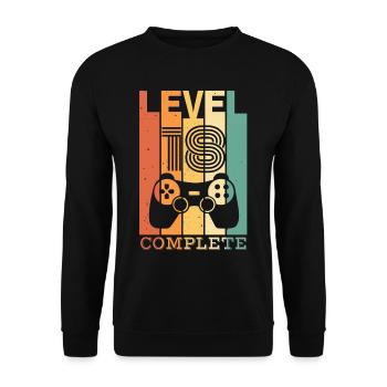 Enfants Niveau 18 ans t-shirt d’anniversaire Gamer - Sweat-shirt Unisexe - noir - Devant - Alina (178cm) & Michal (187cm)