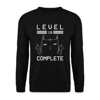 Enfants Niveau 18 ans t-shirt d’anniversaire Gamer - Sweat-shirt Unisexe - noir - Devant - Alina (178cm) & Michal (187cm)