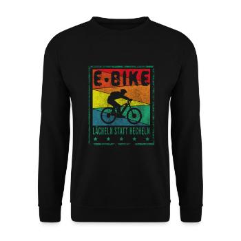 ebike Lächeln statt Hecheln lustiger Ebike Spruch - Unisex Pullover - Schwarz - Vorne - Alina (178cm) & Michal (187cm)