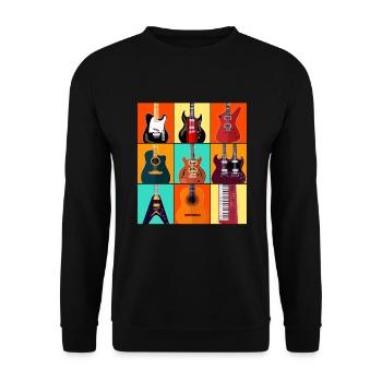 Gitarre Gitarrist Retro Musiker Gitarrenspieler - Unisex Pullover - Schwarz - Vorne - Alina (178cm) & Michal (187cm)