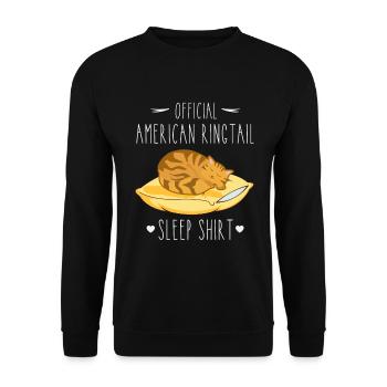 Schlafshirt: Schlafende American Ringtail Katze - Unisex Pullover - Schwarz - Vorne - Alina (178cm) & Michal (187cm)