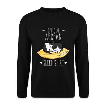 Schlafshirt: Schlafende Aegean Katze - Unisex Pullover - Schwarz - Vorne - Alina (178cm) & Michal (187cm)