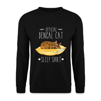Schlafshirt: Schlafende Bengal Katze - Unisex Pullover - Schwarz - Vorne - Alina (178cm) & Michal (187cm)