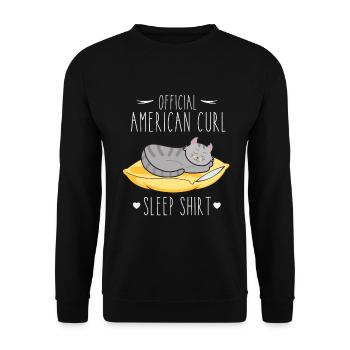 Schlafshirt: Schlafende American Curl Katze - Unisex Pullover - Schwarz - Vorne - Alina (178cm) & Michal (187cm)