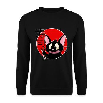 Katze, Japan, Sushi, Manga, Sketchlu, T-shirt - Unisex Pullover - Schwarz - Vorne - Alina (178cm) & Michal (187cm)