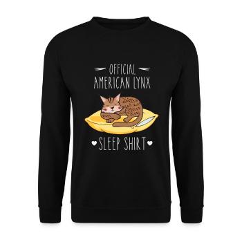 Schlafshirt: Schlafende American Lynx Katze - Unisex Pullover - Schwarz - Vorne - Alina (178cm) & Michal (187cm)